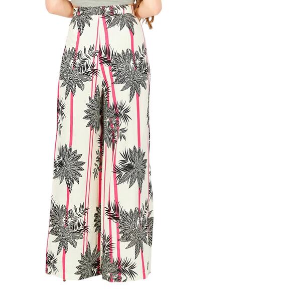 LIQUORISH Linen Cotton Pant sz 2 High Waist Wide Leg Boho Tropical Striped - Picture 5 of 9